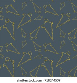 Halloween seamless pattern with ghost. Bright cartoon print. Childish background for october holiday.Spirit silhouette background for paper, wrapping, banner, poster, cover, advertisement, fabric.