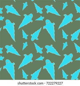 Halloween seamless pattern with ghost. Bright cartoon print. Childish background for october holiday.Spirit silhouette background for paper, wrapping, banner, poster, cover, advertisement, fabric.