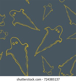 Halloween seamless pattern with ghost. Bright cartoon print. Childish background for october holiday.Spirit silhouette background for paper, wrapping, banner, poster, cover, advertisement, fabric.