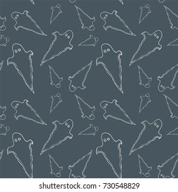 Halloween seamless pattern with ghost. Bright cartoon print. Childish background for october holiday.Spirit silhouette background for paper, wrapping, banner, poster, cover, advertisement, fabric.