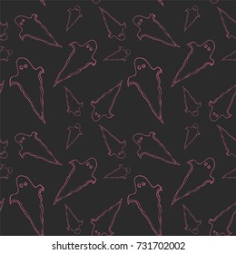 Halloween seamless pattern with ghost. Bright cartoon print. Childish background for october holiday.Spirit silhouette background for paper, wrapping, banner, poster, cover, advertisement, fabric.