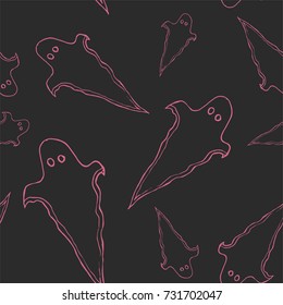 Halloween seamless pattern with ghost. Bright cartoon print. Childish background for october holiday.Spirit silhouette background for paper, wrapping, banner, poster, cover, advertisement, fabric.