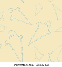Halloween seamless pattern with ghost. Bright cartoon print. Childish background for october holiday.Spirit silhouette background for paper, wrapping, banner, poster, cover, advertisement, fabric.
