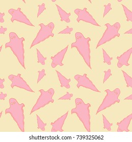Halloween seamless pattern with ghost. Bright cartoon print. Childish background for october holiday.Spirit silhouette background for paper, wrapping, banner, poster, cover, advertisement, fabric.