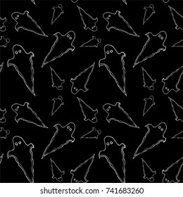Halloween seamless pattern with ghost. Bright cartoon print. Childish background for october holiday.Spirit silhouette background for paper, wrapping, banner, poster, cover, advertisement, fabric.