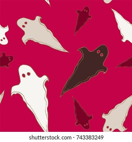 Halloween seamless pattern with ghost. Bright cartoon print. Childish background for october holiday.Spirit silhouette background for paper, wrapping, banner, poster, cover, advertisement, fabric.