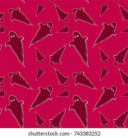 Halloween seamless pattern with ghost. Bright cartoon print. Childish background for october holiday.Spirit silhouette background for paper, wrapping, banner, poster, cover, advertisement, fabric.