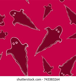 Halloween seamless pattern with ghost. Bright cartoon print. Childish background for october holiday.Spirit silhouette background for paper, wrapping, banner, poster, cover, advertisement, fabric.