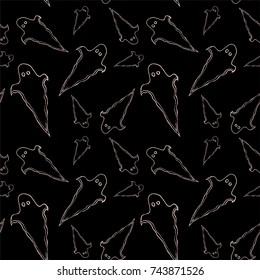 Halloween seamless pattern with ghost. Bright cartoon print. Childish background for october holiday.Spirit silhouette background for paper, wrapping, banner, poster, cover, advertisement, fabric.