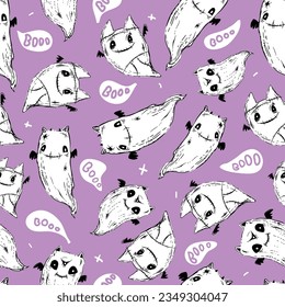 Halloween seamless pattern with ghost. Cartoon monster repeat print.
