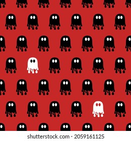Halloween seamless pattern with ghost. Festive decoration of advertising and congratulatory products. Flat cartoon illustration. Objects isolated on white background.