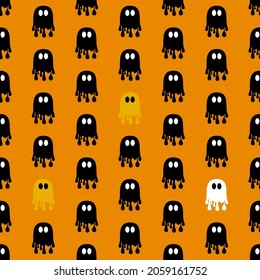 Halloween seamless pattern with ghost. Festive decoration of advertising and congratulatory products. Flat cartoon illustration. Objects isolated on white background.