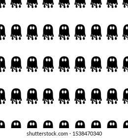 Halloween seamless pattern with ghost. Flat cartoon Vector black icon on white background.