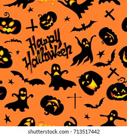 Halloween seamless pattern with ghost and pumpkin, vector illustration in trendy flat design style.For decoration, fabric, textile, wrapping paper and other decoration design.