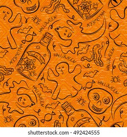 Halloween seamless Pattern with  ghost, skull and spider