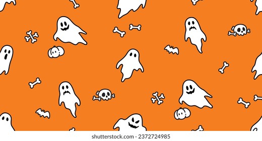 Halloween seamless pattern Ghost spooky pumpkin head vector skull crossbones bone bat cartoon gift wrapping paper tile background repeat wallpaper scarf isolated devil evil illustration doodle design