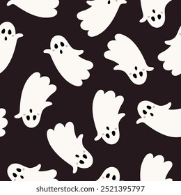 Halloween seamless pattern. Ghost pattern. Spooky Halloween ghost hand drawn vector design in flat style