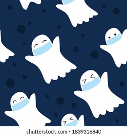 Patrón sin foco de Halloween de fantasma con máscara médica