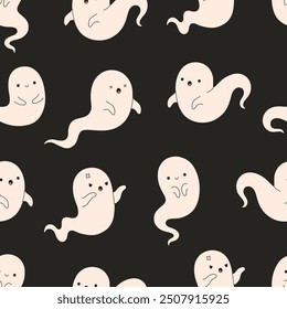 Halloween seamless pattern with ghosts, spirits. Texture for banners, wallpapers, textiles, wrapping paper. Vector illustration in flat style