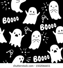 Halloween seamless pattern with ghosts. Vector illustration.