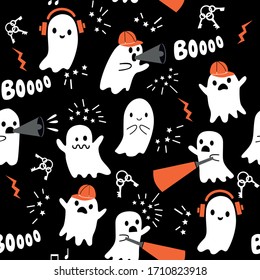 Halloween seamless pattern with ghosts. Vector illustration.  