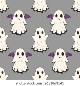 Halloween seamless pattern with ghosts. Vector illustration.