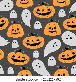 Halloween seamless pattern with ghots and pumpkins.Vector october holiday background.Scary,fear,pumpkin,ghost,smile,october,party,halloween,halloween party