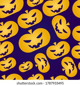 Halloween seamless pattern. Good for textile, wrapping, wallpapers, etc. evil yellow pumpkin isolated on background. Vector illustration.
