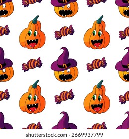 Halloween seamless pattern in hand draw style