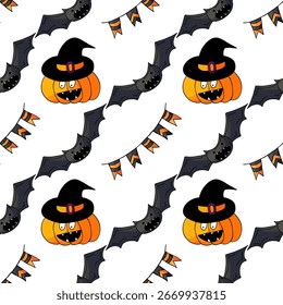 Halloween seamless pattern in hand draw style