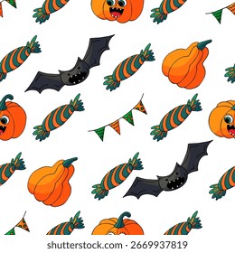 Patrón sin fisuras de Halloween en estilo de dibujo a mano