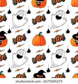 Patrón sin fisuras de Halloween en estilo de dibujo a mano