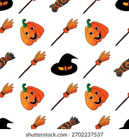 Halloween seamless pattern in hand draw style