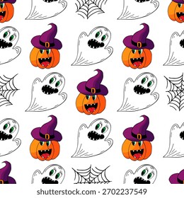 Patrón sin fisuras de Halloween en estilo de dibujo a mano