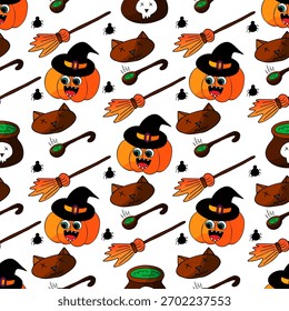 Patrón sin fisuras de Halloween en estilo de dibujo a mano