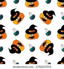 Patrón sin fisuras de Halloween en estilo de dibujo a mano