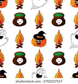 Patrón sin fisuras de Halloween en estilo de dibujo a mano
