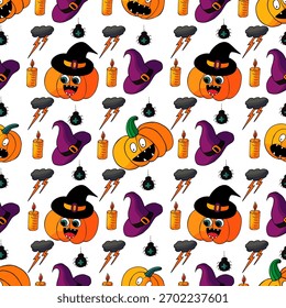 Halloween seamless pattern in hand draw style