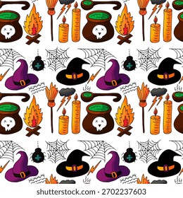 Patrón sin fisuras de Halloween en estilo de dibujo a mano