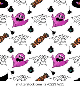 Patrón sin fisuras de Halloween en estilo de dibujo a mano