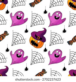 Halloween seamless pattern in hand draw style