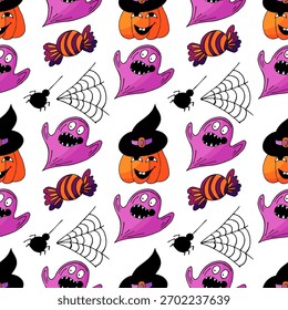 Patrón sin fisuras de Halloween en estilo de dibujo a mano
