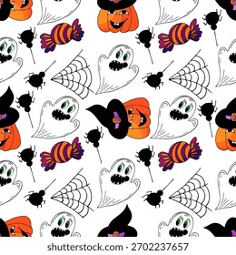 Patrón sin fisuras de Halloween en estilo de dibujo a mano