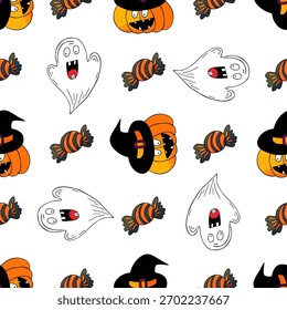 Halloween seamless pattern in hand draw style