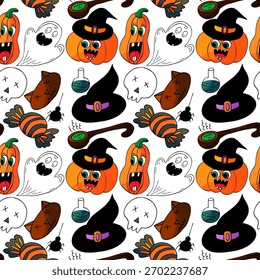 Halloween seamless pattern in hand draw style