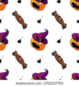 Halloween seamless pattern in hand draw style
