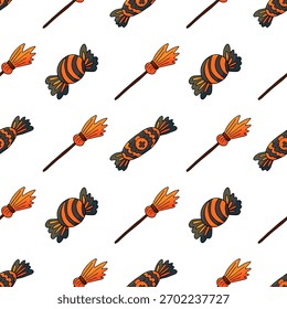 Dia das Bruxas padrão sem emenda no estilo de desenho de mão