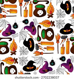 Patrón sin fisuras de Halloween en estilo de dibujo a mano