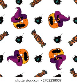 Patrón sin fisuras de Halloween en estilo de dibujo a mano