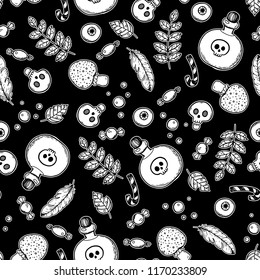 Halloween seamless pattern. Hand drawn vector illustration.
